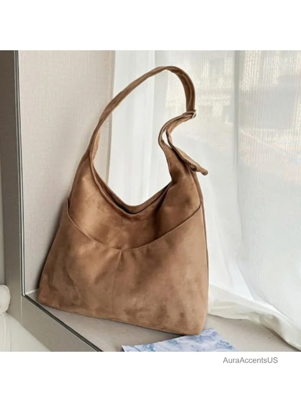 Women's Faux Suede Hobo Bag Large Slouchy Shoulder Tote with Zipper